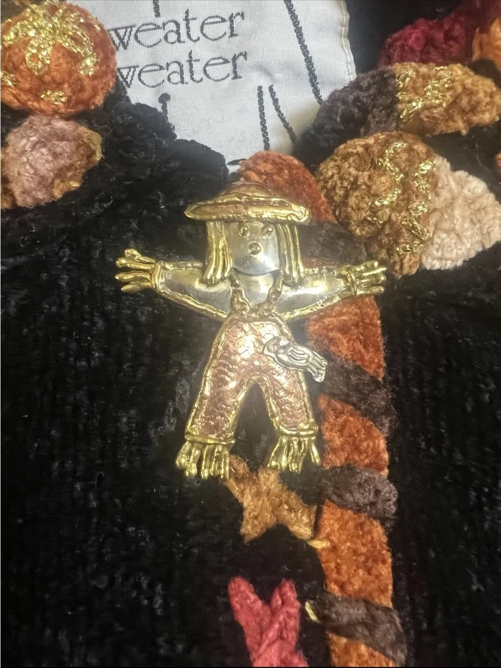 Vintage Sweater, Sweater Children’s Size 2 Fall Scarecrow Chenille 3D Cardigan